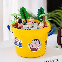 Small Red Book with Buckets Cake decorated with Cartoon Crayons Small Yellow Hands for cake Toys Cartoon Pendulum Pieces stickers