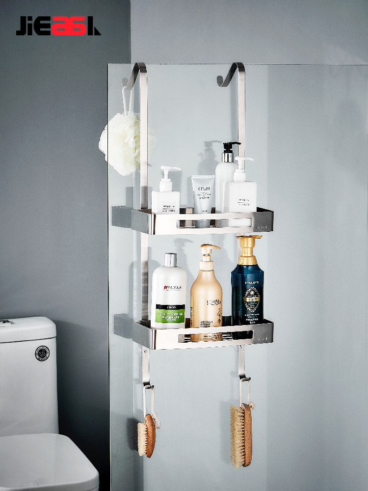 Shower room shelf Bathroom toilet Stainless steel wall-mounted shower room hanging basket hole-free powder room storage shelf