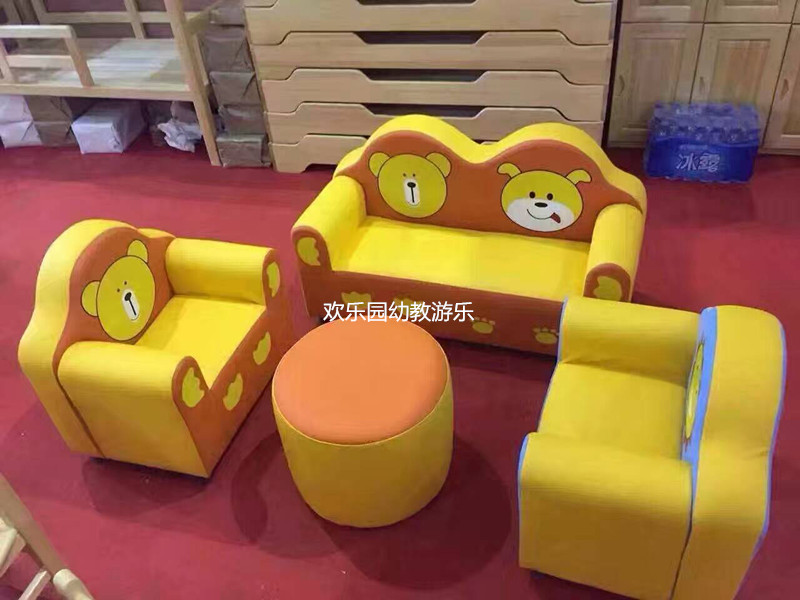 Early teaching center Soft sofa Long chair Kindergarten Soft Bag Long Bench Cartoon Little Bear Single Double Sofa Chair