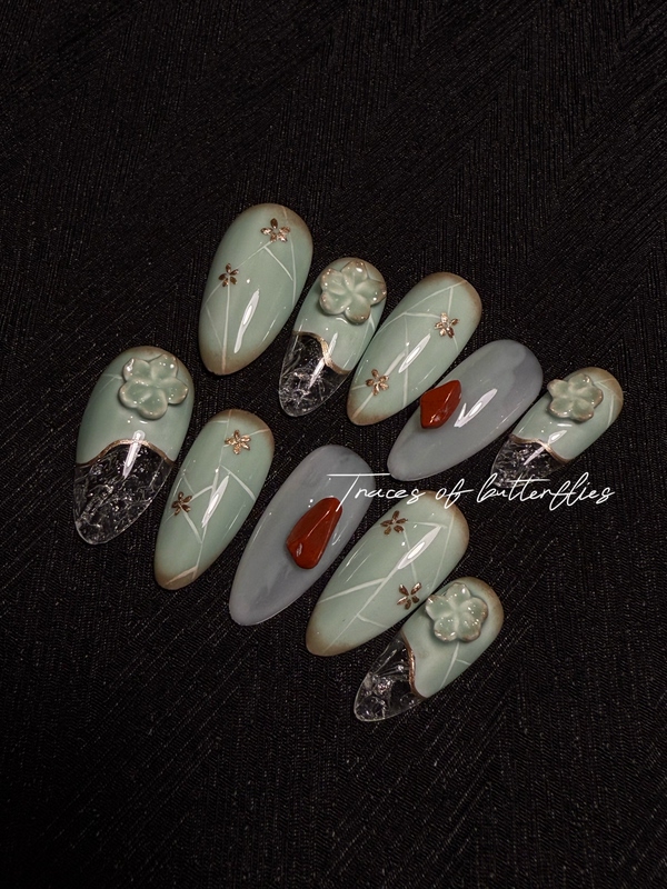 【Butterfly Sign Nail】Kintsugi Porcelain Plum National Style Series Niche High-End Original Design Wearable Nails
