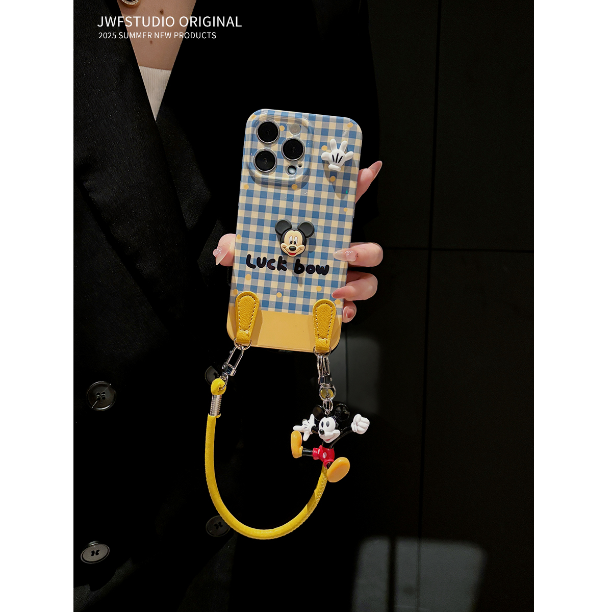 Apple 16promaxの携帯電話ケースに適した日本と韓国の青いグリッド、春と夏のクロスボディ12旅行人形スタンド14proハンドストラップiPhone15proバッグ13女性11ニッチxr / xsソフトプラスカバー