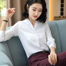White shirt womens autumn chiffon V-neck professional shirt womens 2021 new Korean fan fashion wild long-sleeved inch dress