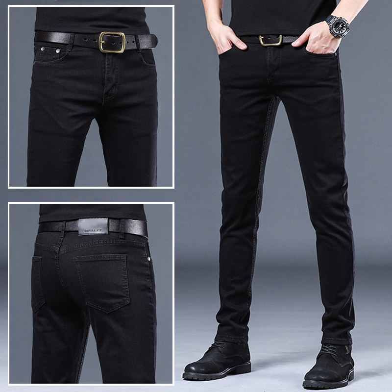 Hong Kong autumn and winter black jeans men slim small feet Korean version of the trend versatile stretch high-end casual trousers plus fleece
