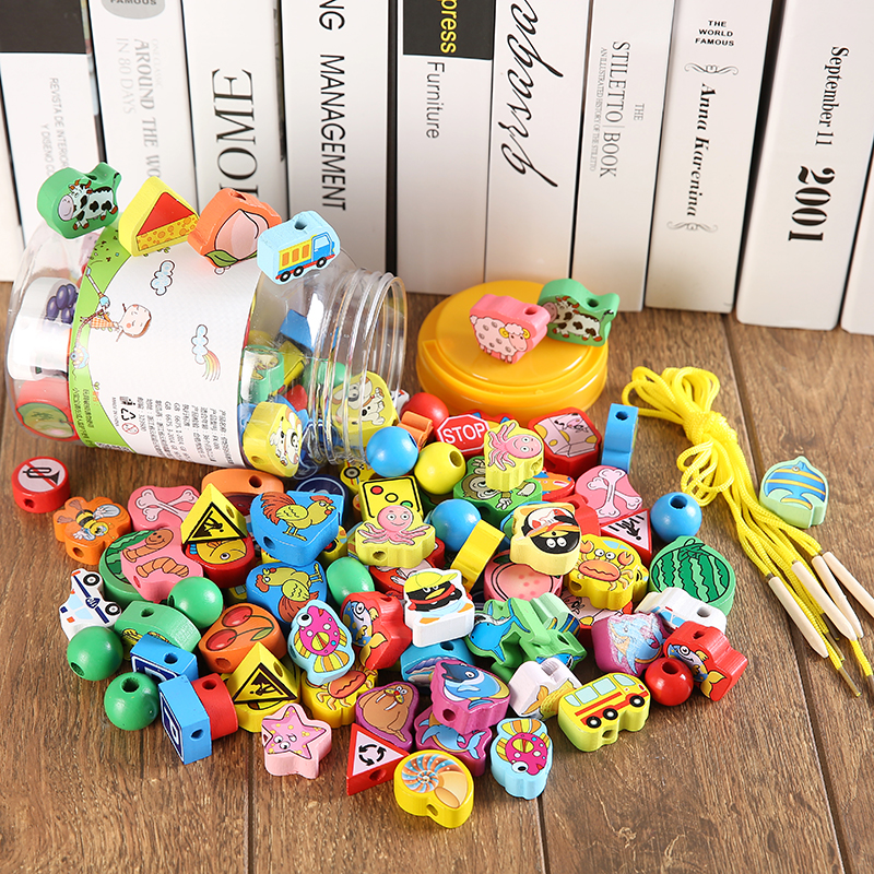 Large children's beaded toy baby amblyopia threading beads wooden early education educational toy 0-3 years old