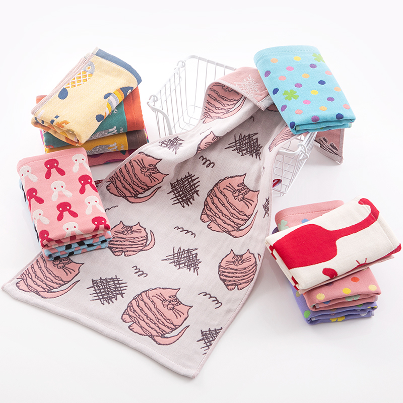 Pure cotton face wash household absorbent cotton three-layer gauze cartoon face towel soft bath adult large towel