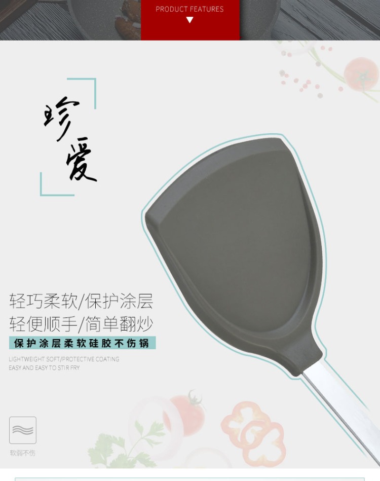 Không dính chảo thìa silicone xẻng nhiệt độ cao hộ gia đình nấu ăn xẻng thìa muỗng nhà bếp thiết lập bằng thép không gỉ dài xử lý chiên muỗng muôi múc canh