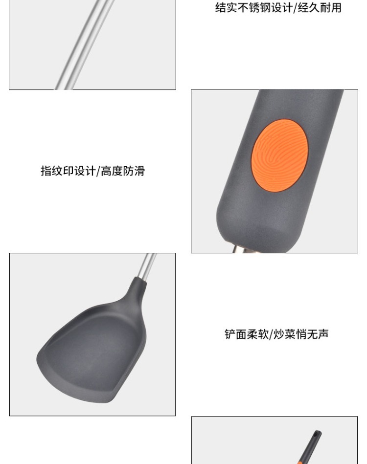 Không dính chảo thìa silicone xẻng nhiệt độ cao hộ gia đình nấu ăn xẻng thìa muỗng nhà bếp thiết lập bằng thép không gỉ dài xử lý chiên muỗng muôi múc canh