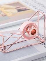 Nordic ins simple creative rose gold metal iron hollow tape cutter cute hand account tape holder