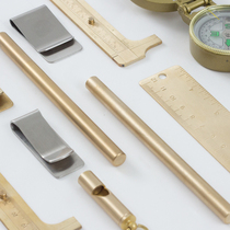 Hand-made retro Brass pen brass clip neutral pen ruler vernier caliper compass whistle ticket holder