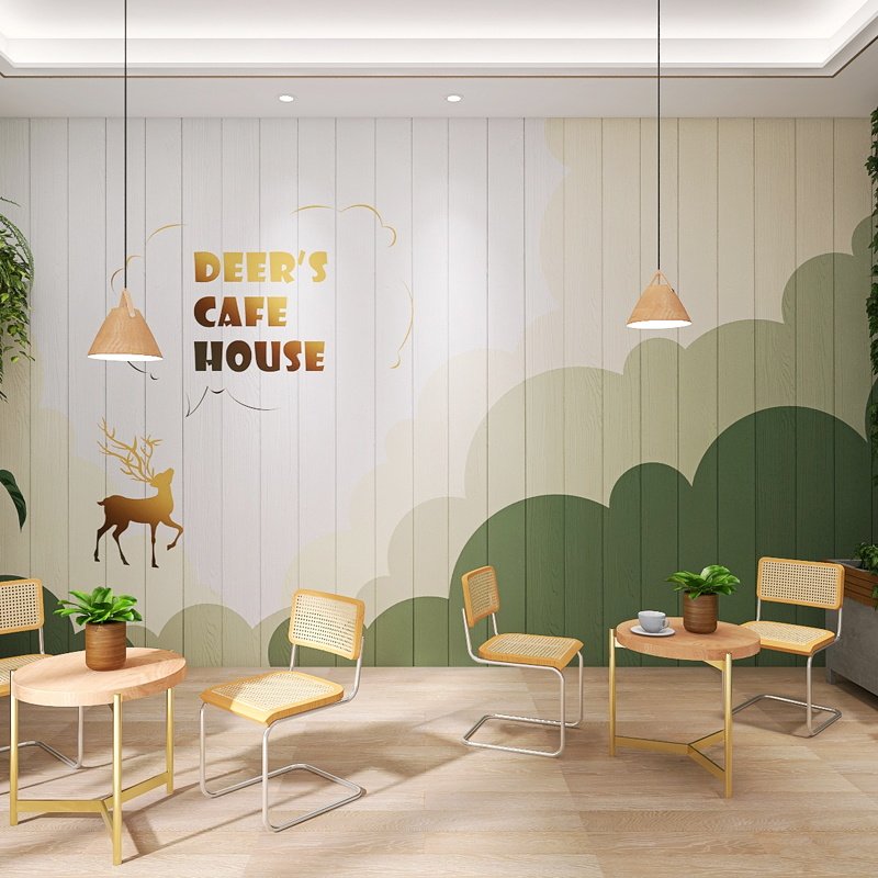 Nordic Dining Room Background Wood Grain protection wall panel Interior decoration Plate Milk Tea Shop Integrated Wall Panel Cafe Cafe Casual