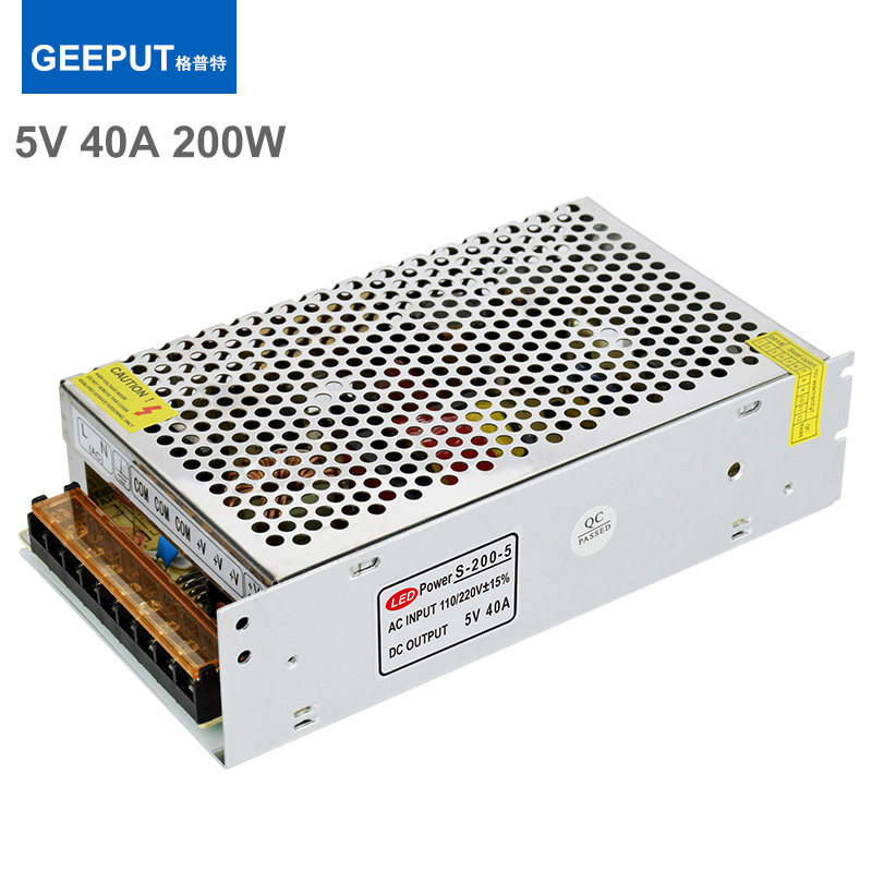 Новый светодиодный импульсный источник питания 5V 40A мощностью 200 Вт с перфорированной светящейся печатной платой, дверной головкой, текстовым экраном-трансформатором