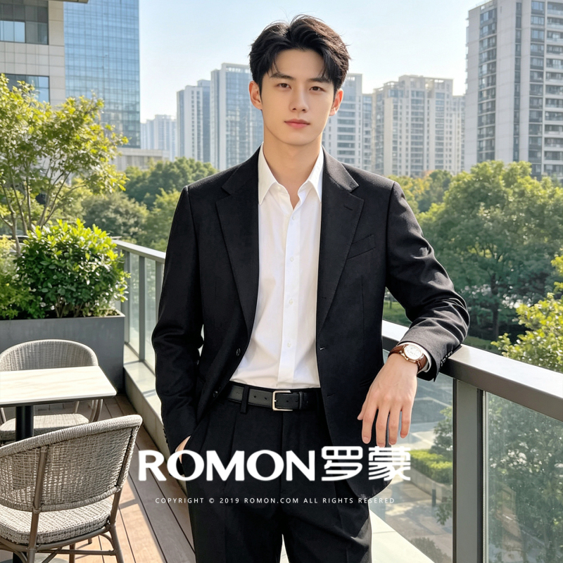 Romon's New Old Money Style Business Style Thin Loose Suit for Men, Light Luxury Versatile Casual Banquet Suit Set for Men