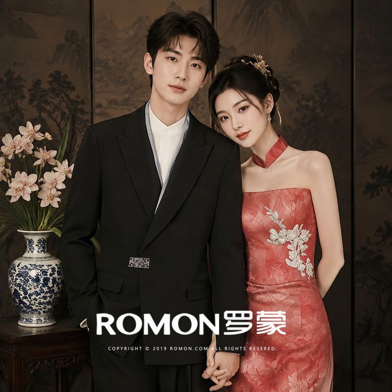 Romon Autumn New Chinese Style Engagement Wedding Loose Suit Set Men's Casual Zhongshan Suit Formal Suit Jacket Men