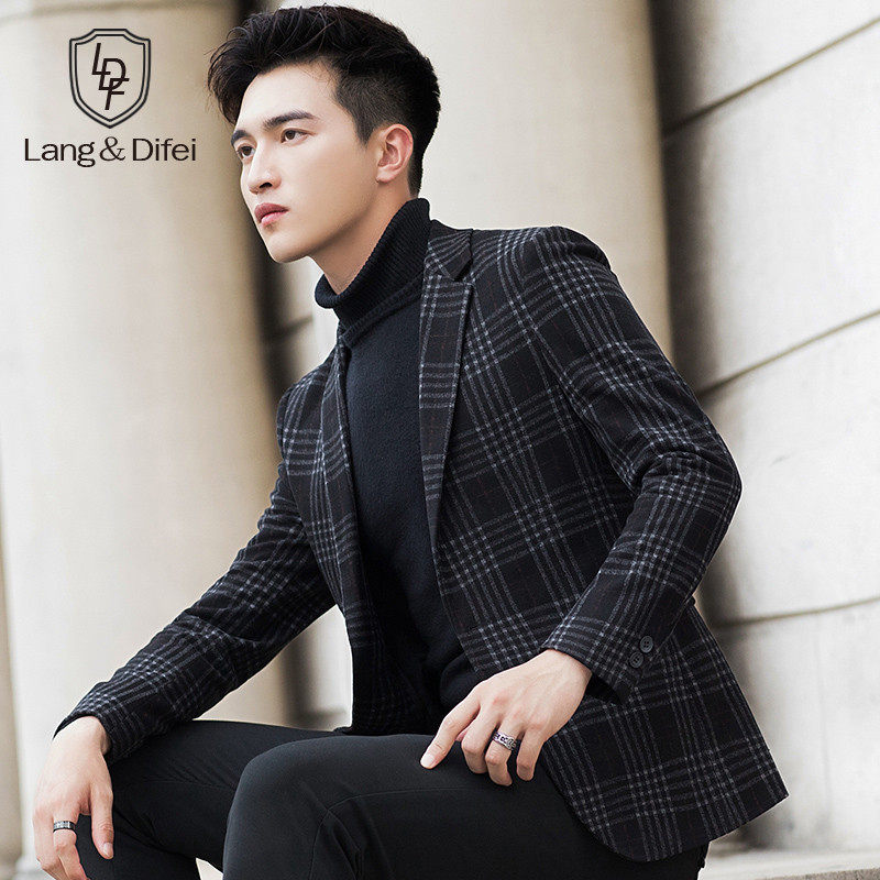 Autumn and winter new style thickened British plaid suit male woolen jacket Korean version slim small suit single west jacket tide
