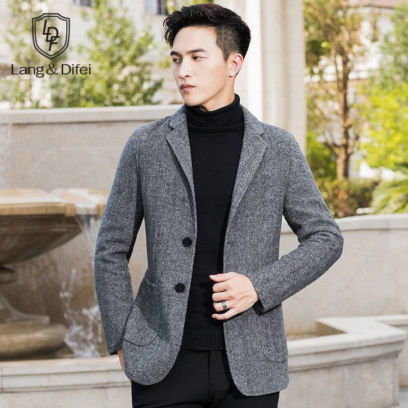 Autumn and winter youth men's new wool Korean slim fashion double-sided top cashmere-free jacket