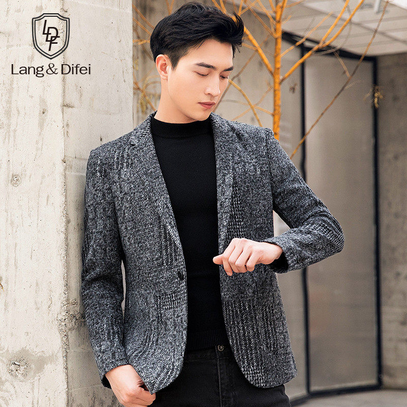 Western suit jacket male and Korean version for body wool Thickened Blouse for casual men's single piece with small suit men's wave