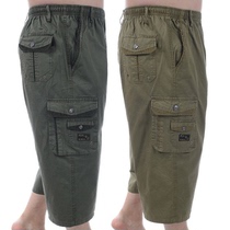 Middle Aged Seven Pants Men Loose Big Code Dad Dress Outside Wearing Summer Pure Cotton Casual Mid-Pants Seniors Shorts