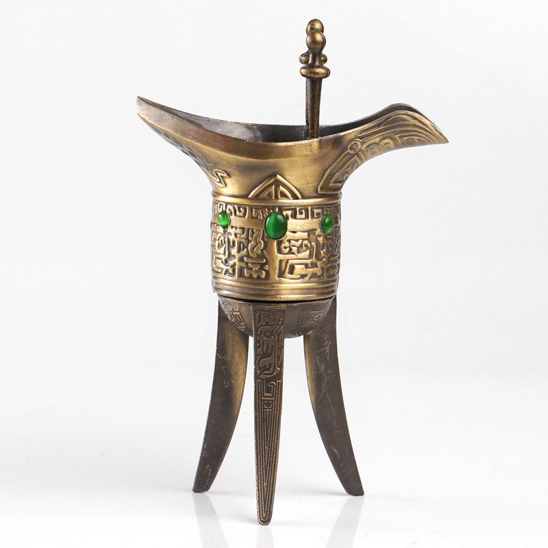 Antique stainless jue cup father Xin Jue ancient wine cup wedding props art home decoration wine bottle props