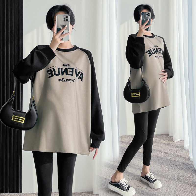 Pregnant woman blouses autumn and winter necropolis with thickened pure cotton loose big code 2023 new spring autumn and two sets of spring and autumn clothes-Taobao