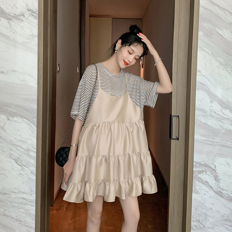 Fake two maternity tops Summer clothes loose fashion little man a version of the doll shirt Korean version of the net red dress Western style