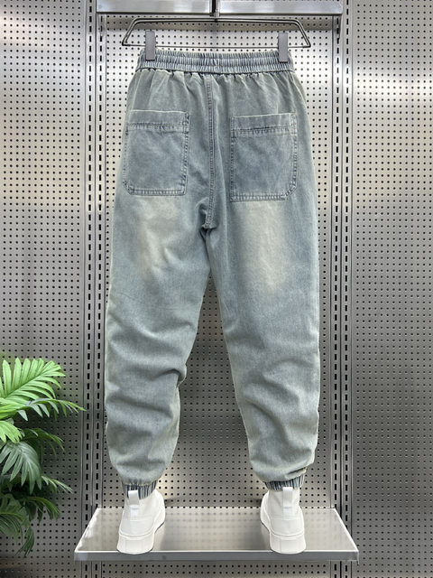 2024 Summer 2024 Jeans ສີບາງເບົາຜູ້ຊາຍ Loose Retro ສີຂາວ Casual ໃຫມ່ເກົ້າຈຸດຂາ Harem Pants