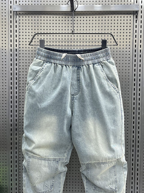 2024 Summer 2024 Jeans ສີບາງເບົາຜູ້ຊາຍ Loose Retro ສີຂາວ Casual ໃຫມ່ເກົ້າຈຸດຂາ Harem Pants