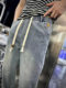 2024 Summer Pants Men's Jeans Loose Harem Pants Elastic Waist Carrot Pants Versatile Nine-Point Pints ​​Trendy