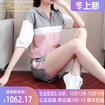 TOUCH MISS light luxury brand casual sports suit women Summer loose shorts hooded Half sleeve two-piece set