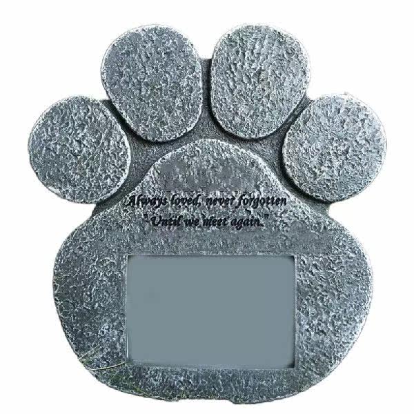 Paw Print Pet Memorial Stone Marker with Photo Frame