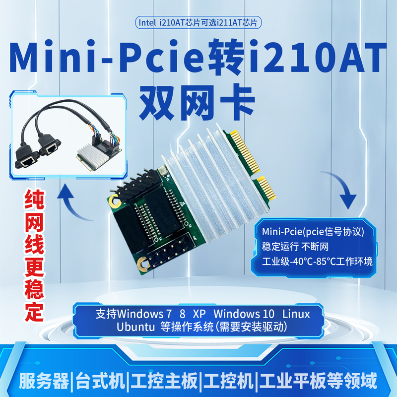 Minipcie to I210At/I211At Wired Dual Gigabit Network Bayonet Industrial Grade Ccd Visionethercat
