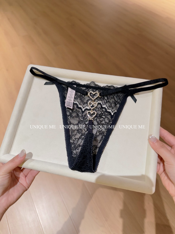 Vijia's Secret Alternative ~ Lace Sexy Pure Desire Heart-Shaped Rhinestone Thong for Women, Hot Girl One-Line T-String Panties