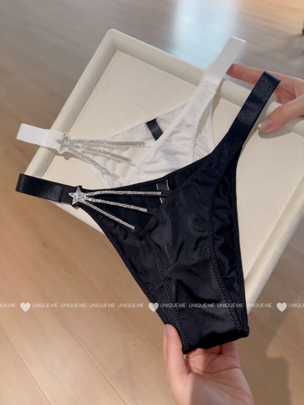 Victoria's Secret Alternative ~ Rhinestone Light Luxury Sexy Satin Hollow-Out Panties for Women, European and American Style, Pure Desire Low-Waist Briefs