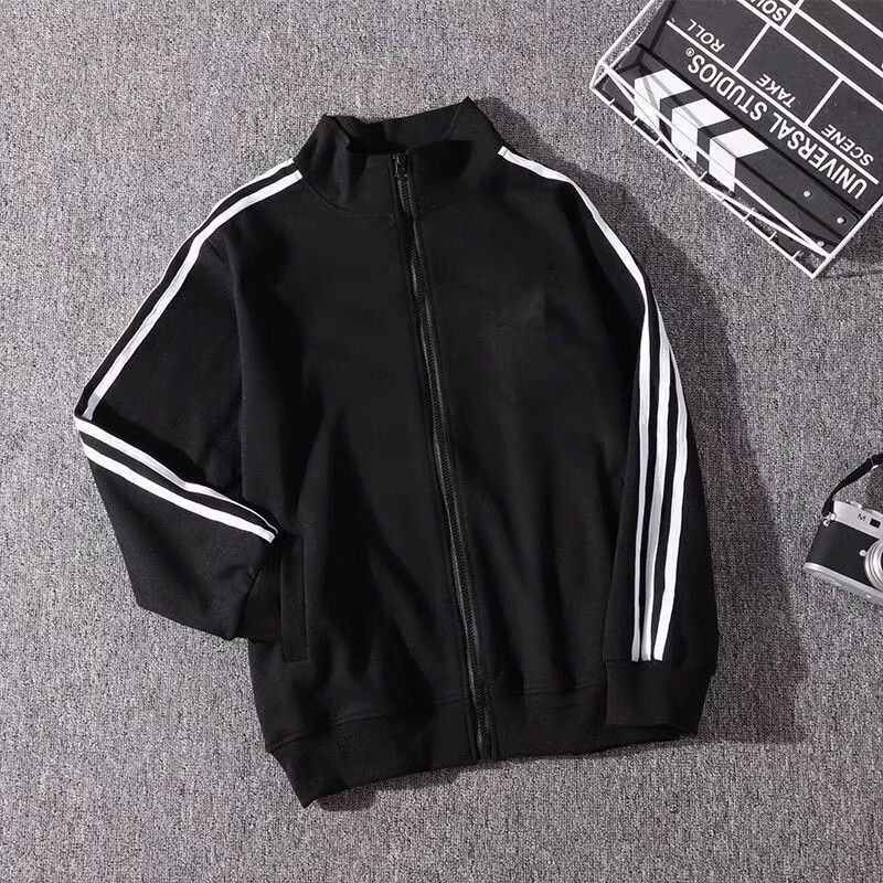 Clearance Sale: Spring and Autumn Stand-Up Collar Casual Sweatshirt for Men, Large Size, Loose Fit, Three Stripes, Stain-Resistant and Wear-Resistant Sports Jacket