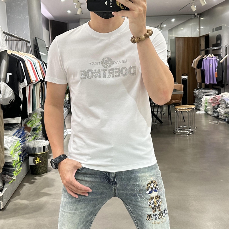 Heavyweight Cool Thin Short Sleeve T-Shirt for Men 2026 Summer New Trend Slim Fit Boys' Letter Rhinestone T-Shirt Top Heavyweight Cool Thin Short Sleeve T-Shirt for Men 2026 Summer New Trend Slim Fit Boys' Letter Rhinestone T-Shirt Top