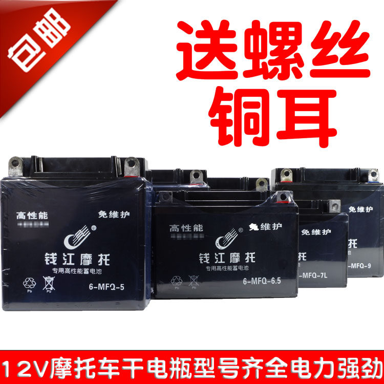 Qianjiang 125 locomotive battery 12V9A7A pedal electric bicycle dry battery maintenance-free 12N5A curved beam locomotive 110