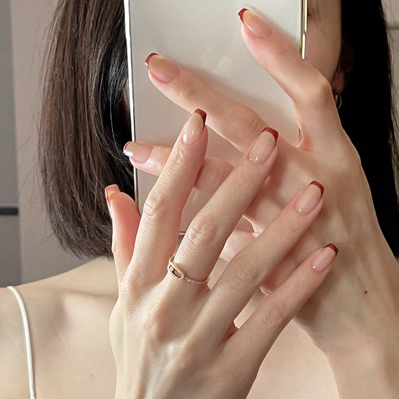 New Year Red French Manicure Press-On Nails Short Style 2026 New Year Style High-End Bride Handmade Nail Tips Brighten Complexion