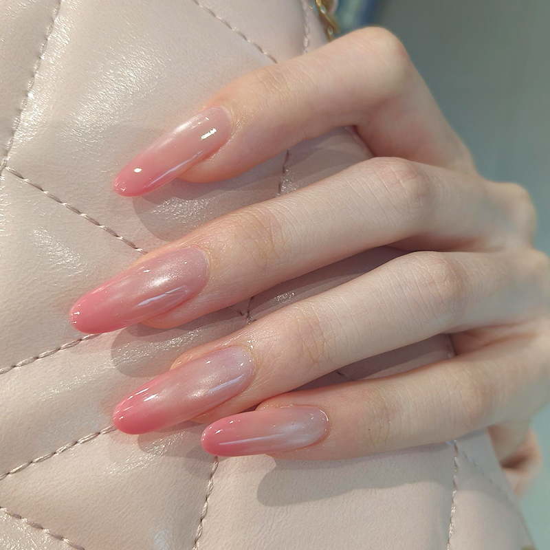 Handmade Peach Pink Gradient Cat-Eye Nail Art Wearable Nails, Medium-Long Style, 2026 Super Hot New Model, High-End and Extremely Beautiful
