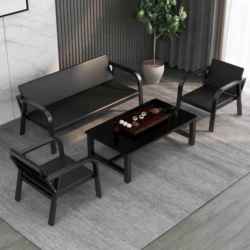 Office sofa combination simple modern business reception office sofa wrought iron three-seat sofa coffee table combination