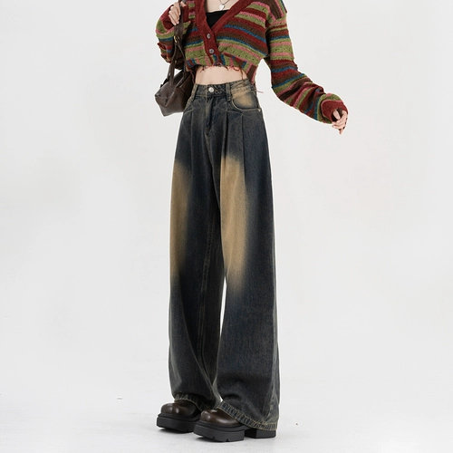 Ретро джинсы, осенние штаны, в американском стиле, высокая талия, свободный прямой крой