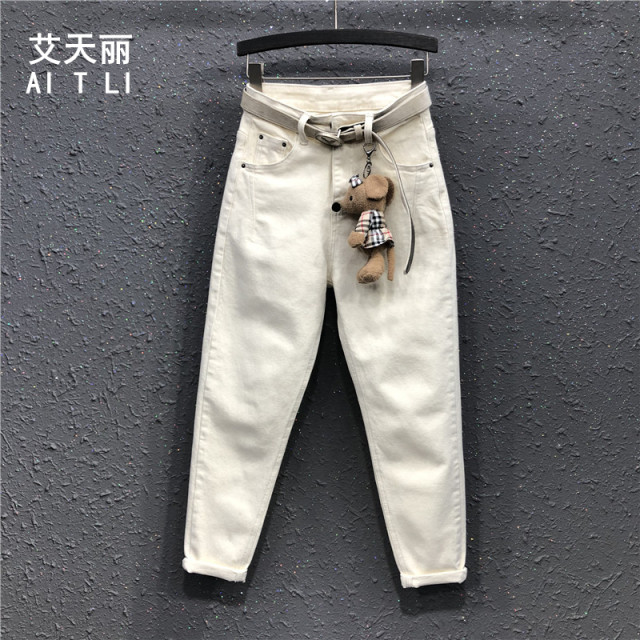 Harem pants jeans ສໍາລັບແມ່ຍິງຄົນອັບເດດ: ເອີຣົບ 24 ພາກຮຽນ spring ແລະດູໃບໄມ້ລົ່ນໃຫມ່ບາດເຈັບແລະ beige ແອວສູງ slim ຕີນ carrot pants trousers