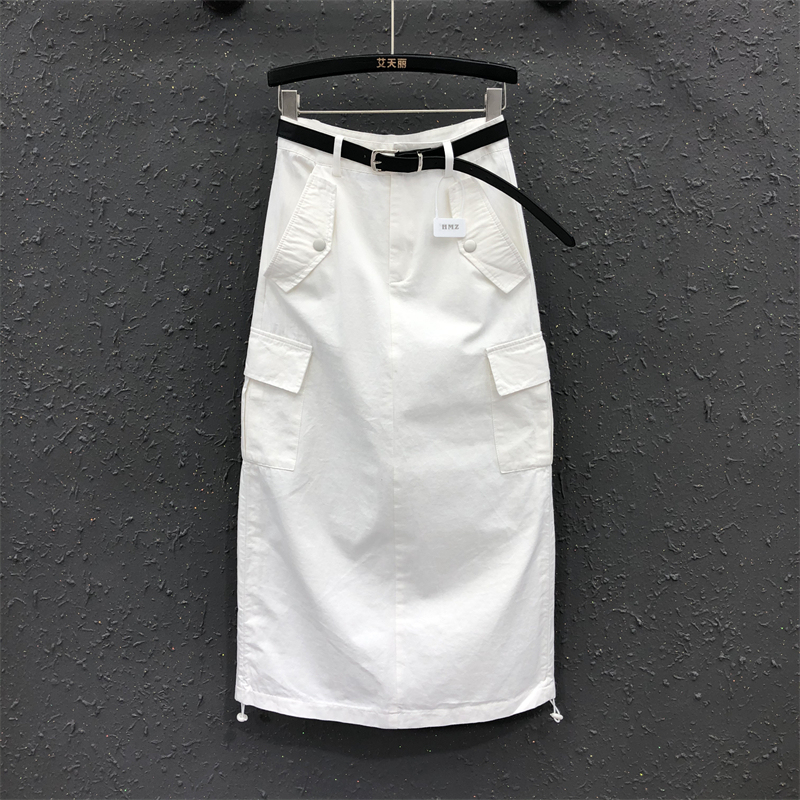 White Half-Length Skirt, Summer 2026 New Design, Versatile Drawstring, Slimming, Casual Workwear, Bodycon Skirt, Long Style for Women White Half-Length Skirt, Summer 2026 New Design, Versatile Drawstring, Slimming, Casual Workwear, Bodycon Skirt, Long Style for Women