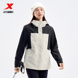 特步迎寒跃冬女款两件套黑色上衣加绒休闲外套冲锋衣官方旗舰正品