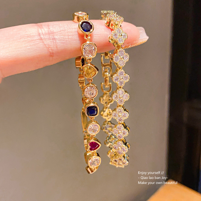 Qingdao Jingbao Jewelry Bracelet 18K Real Gold Plated Zircon Square Splicing Bracelet Light Luxury High-End Gentle Style Qingdao Jingbao Jewelry Bracelet 18K Real Gold Plated Zircon Square Splicing Bracelet Light Luxury High-End Gentle Style