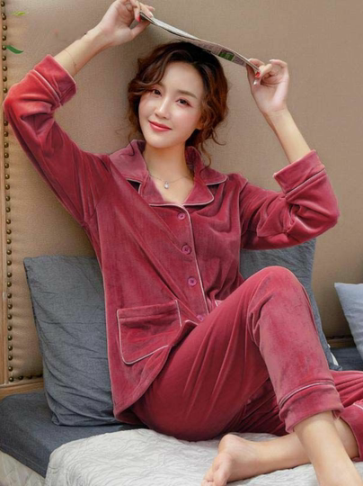 Coral Fleece Pajamas for Women, Autumn and Winter Thickened Warm Large Size Velvet Set, Winter Flannel Loungewear