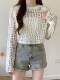 American retro hollow sun protection knitted blouse 2025 early spring new women's loose slimming solid color sun protection sleeves