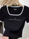 New U-Neck Collarbone Short-Sleeve T-Shirt for Women, Summer Sweet and Spicy Style, Unique Design, Color-Blocking, Regular Shoulder, Short Length, Stylish