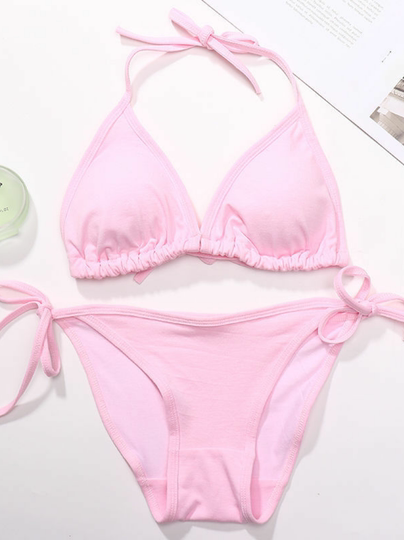 Summer bikini cotton strap beautiful back underwear comfortable halter bra girl suit breathable briefs swimsuit trend