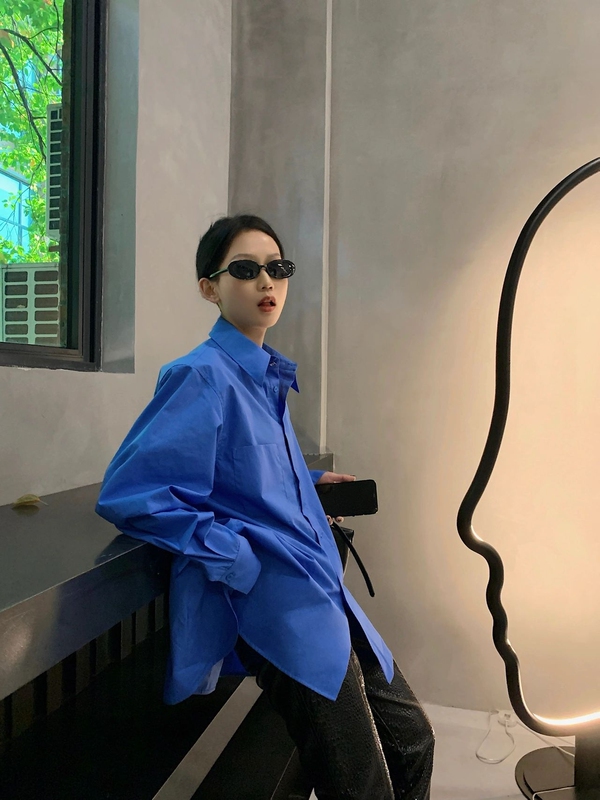 Loose and Casual Long-Sleeved Unique Klein Blue Shirt for Women 2026 New Style Casual Layered Top Thin Jacket Loose and Casual Long-Sleeved Unique Klein Blue Shirt for Women 2026 New Style Casual Layered Top Thin Jacket