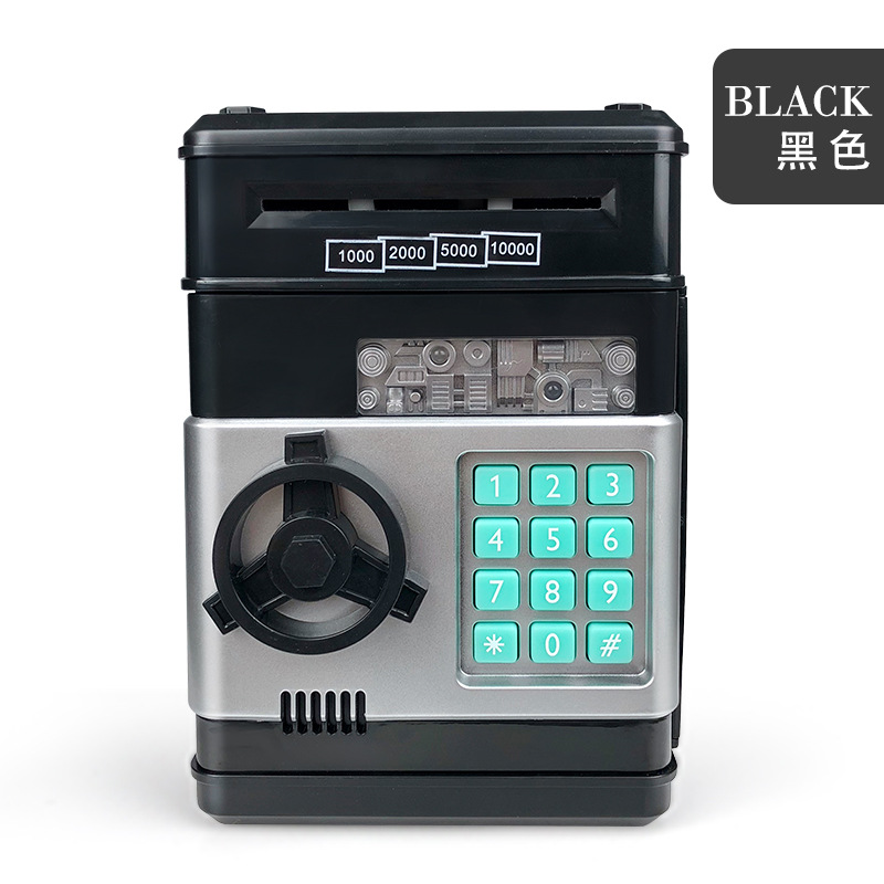 Black Code Boxoriginality fingerprint children Piggy bank Password box Piggy deposit ATM automatic Open the door savings bank new year gift
