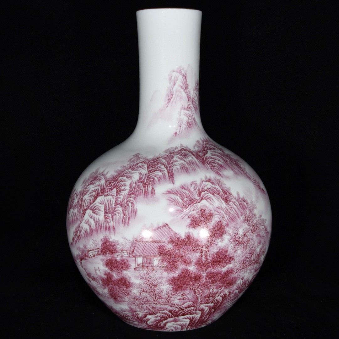 旧家蔵出　清国時代　大型　雍正｜描金｜胭脂紅｜花鳥紋｜天球瓶 逸品　置物 旧家蔵出 清国時代 大型 雍正｜描金｜胭脂紅｜花鳥紋｜天球瓶